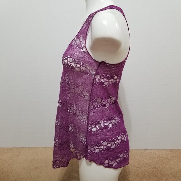 Mudd top Medium NWT unlined floral lace sleeveless tank metallic accent sheer - Picture 2 of 11